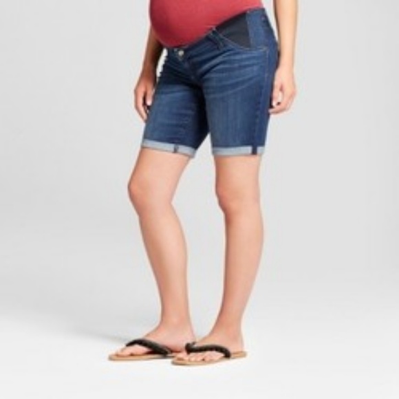 Isabel Maternity Dark Wash Bermuda Shorts - Picture 1 of 7